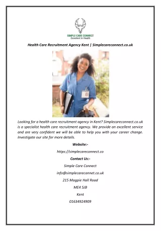 Health Care Recruitment Agency Kent  Simplecareconnect.co.uk