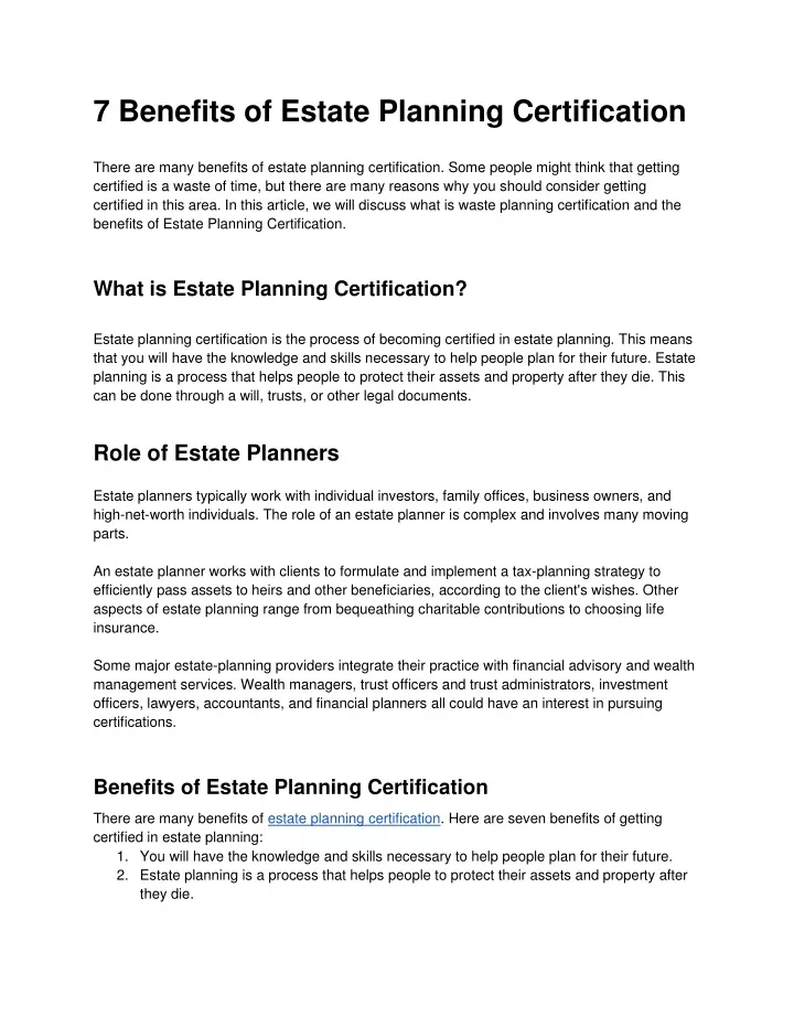 7 benefits of estate planning certification