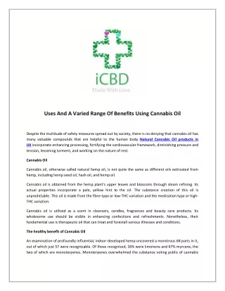 Uses And A Varied Range Of Benefits Using Cannabis Oil