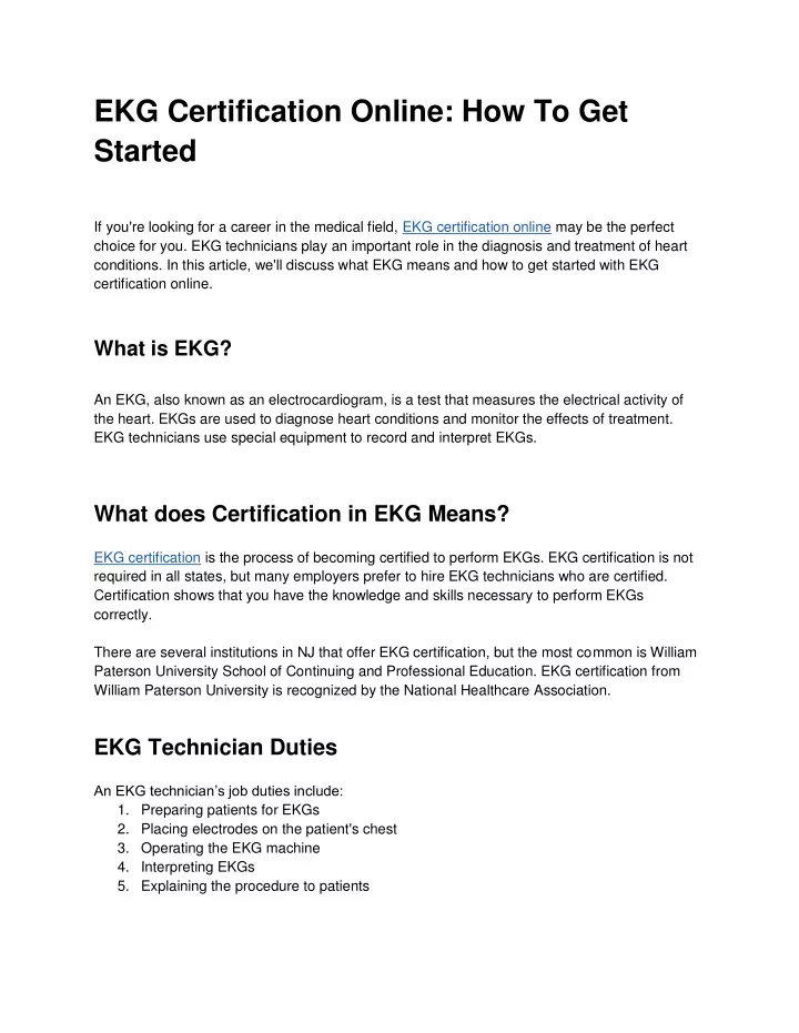 ekg certification online how to get started