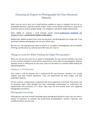 Choosing an Expert in Photography for Your Business Website