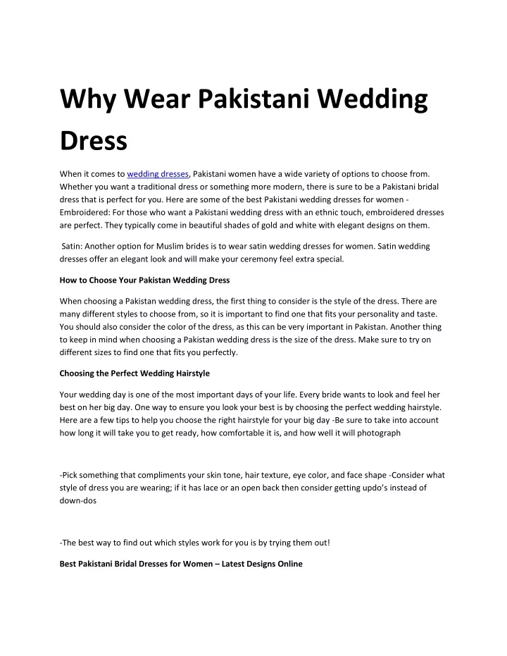 why wear pakistani wedding dress