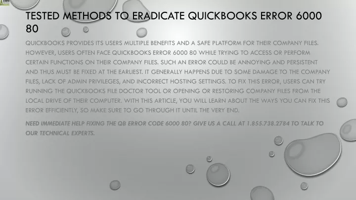 tested methods to eradicate quickbooks error 6000 80