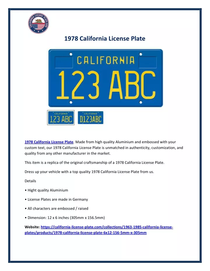 1978 california license plate