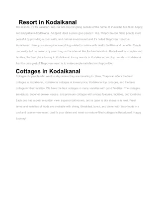 Resort in Kodaikanal for family  | group stay