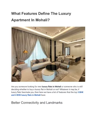 What Features Define The Luxury Apartment In Mohali