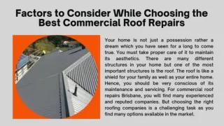 Factors To Consider While Choosing The Best Commercial Roof Repairs