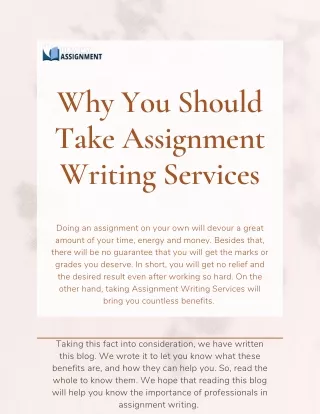 Why You Should Take Assignment Writing Services