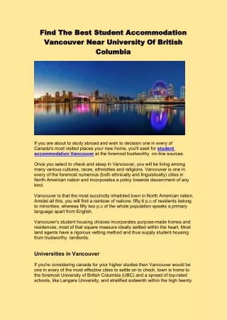 Find The Best Student Accommodation Vancouver Near UniversityOf British Columbia