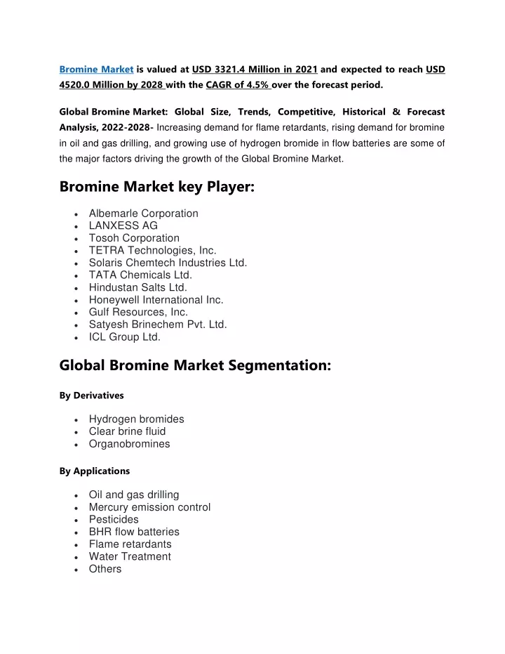 bromine market is valued at usd 3321 4 million