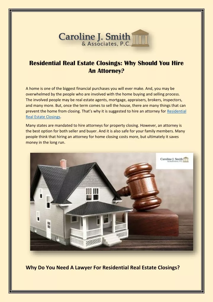 residential real estate closings why should