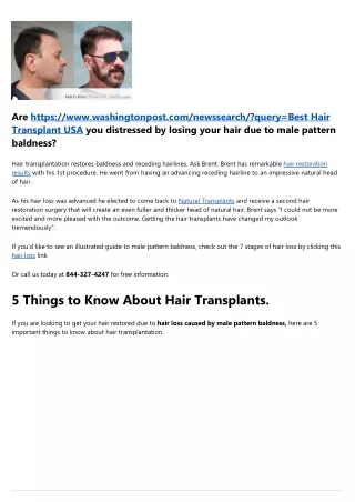 Natural Transplants, Hair Restoration Centers and  Effective Hair Loss Treatment