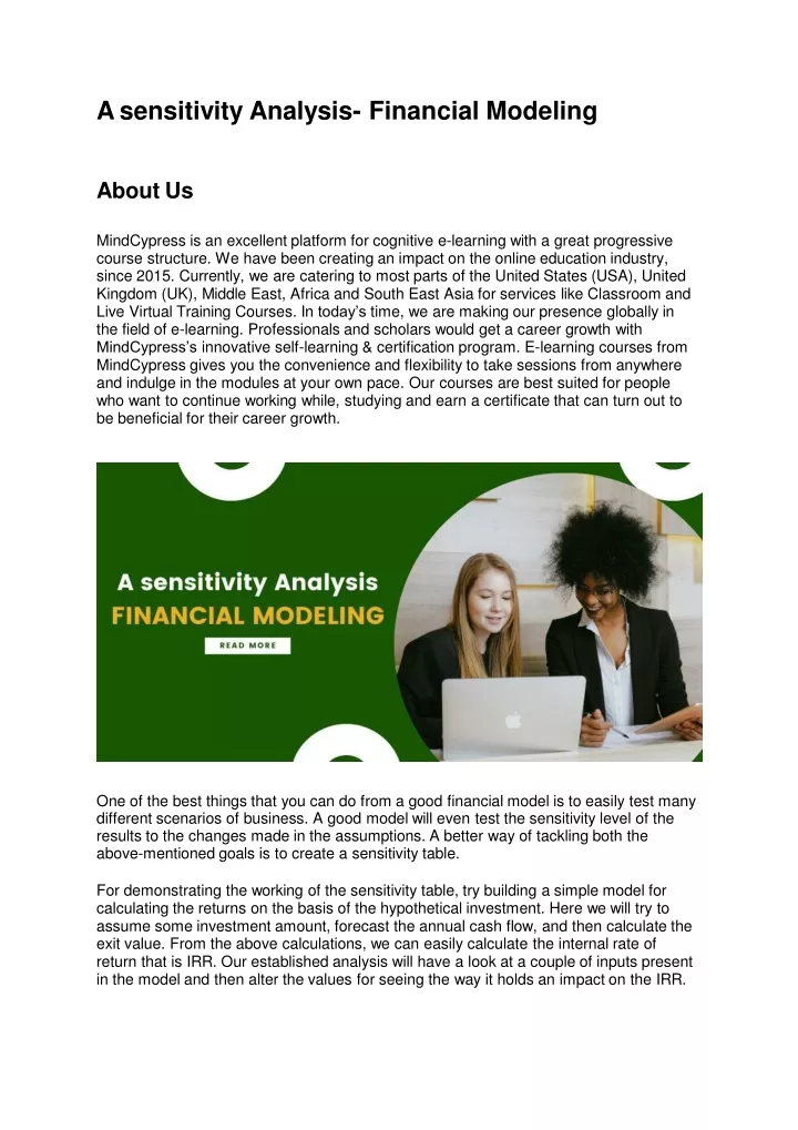 a sensitivity analysis financial modeling about us