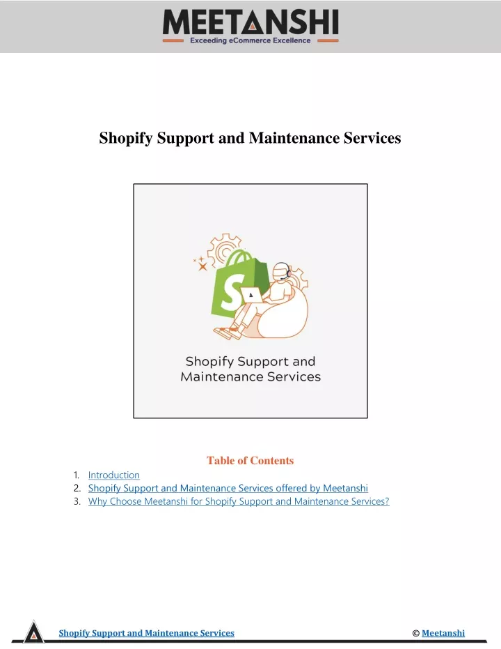 shopify support and maintenance services table