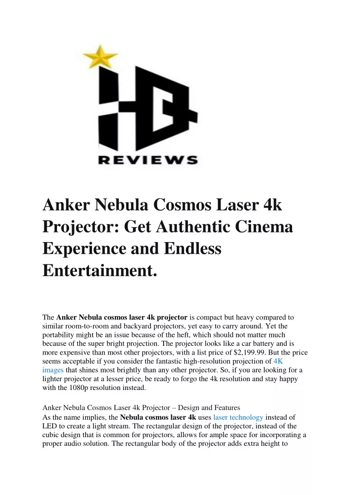 anker nebula cosmos laser 4k projector