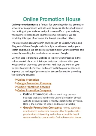 online promotion house is famous for providing