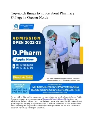 Top-notch things to notice about Pharmacy College in Greater Noida