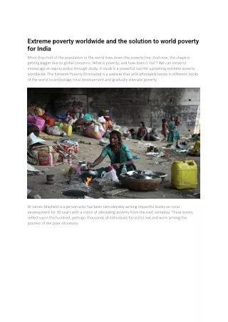 Extreme poverty worldwide and the solution to world poverty and for India