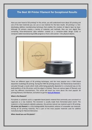 the best 3d printer filament for exceptional