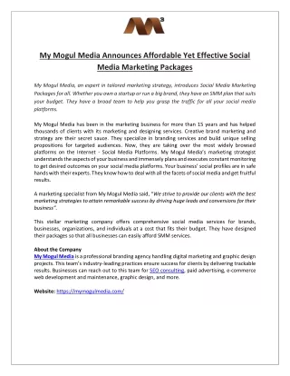 My Mogul Media Announces Affordable Yet Effective Social Media Marketing Package