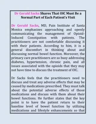 dr gerald sacks shares that oic must be a normal