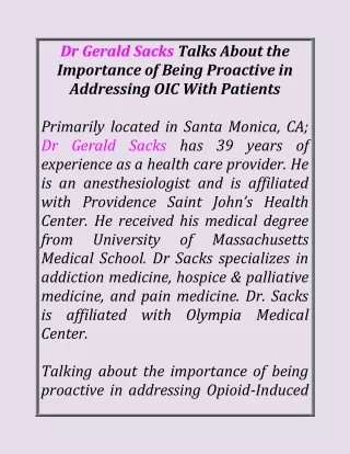 dr gerald sacks talks about the importance