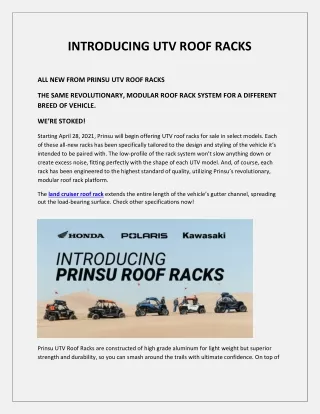 INTRODUCING UTV ROOF RACKS