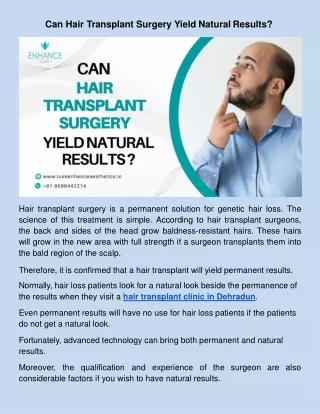 Can Hair Transplant Surgery Yield Natural Results?