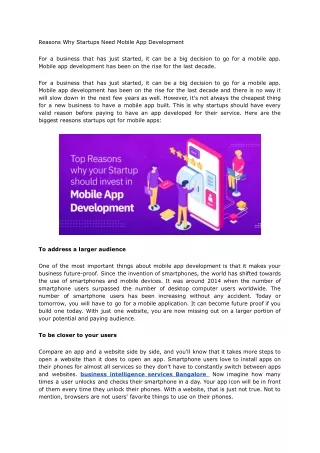 reasons why startups need mobile app development