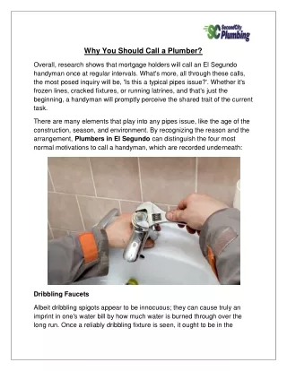 Why You Should Call a Plumber?