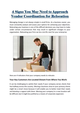 4 Signs You May Need to Approach Vendor Coordination for Relocation