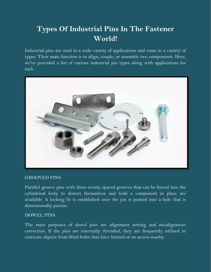 types of industrial pins in the fastener world