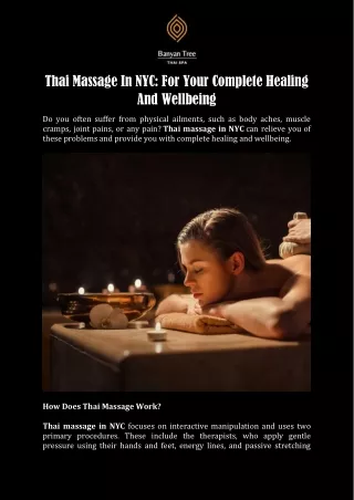 Get Professional Thai Massage In NYC | Banyan Tree Thai Spa
