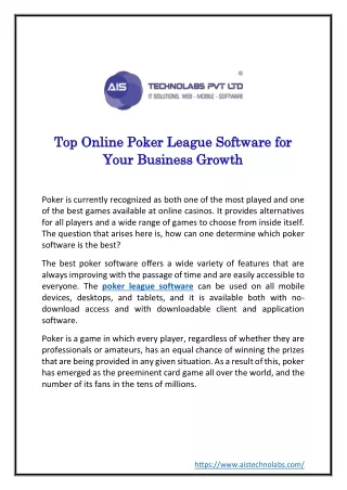 Top Online Poker League Software for Your Business Growth