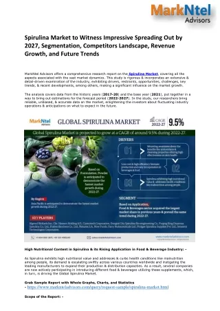 Spirulina Market to Witness Impressive Spreading Out by 2027