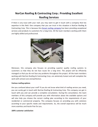 NorCan Roofing & Contracting Corp Providing Excellent Roofing Services