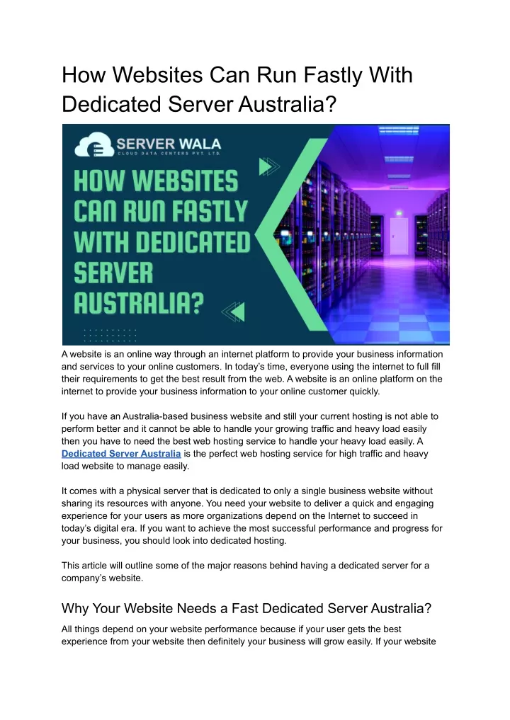 how websites can run fastly with dedicated server