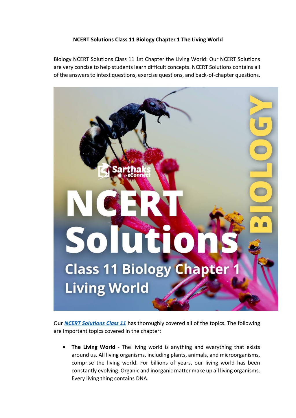 PPT - NCERT Solutions Class 11 Biology Chapter 1 The Living World ...