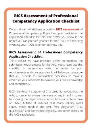 rics assessment of professional rics assessment