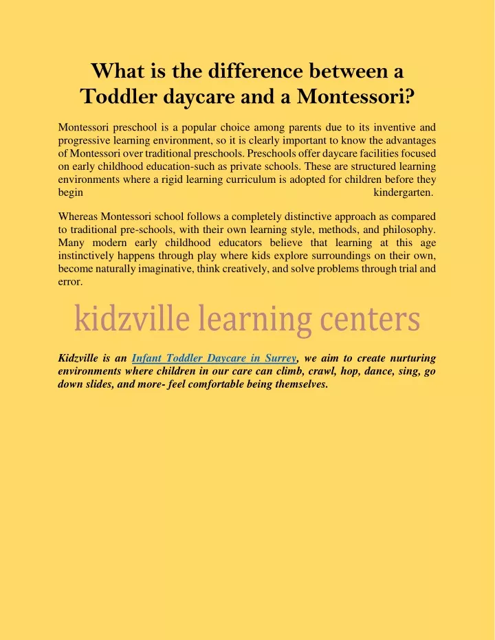 what is the difference between a toddler daycare