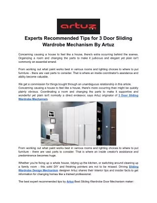 Experts Recommended Tips for 3 Door Sliding Wardrobe Mechanism By Artuz