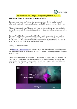 Why Ethereum 2.0 “Merge” is Happening on Sep 15, 2022?