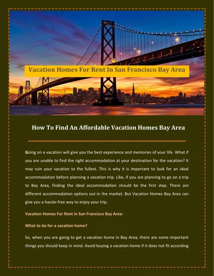 vacation homes for rent in san francisco bay area