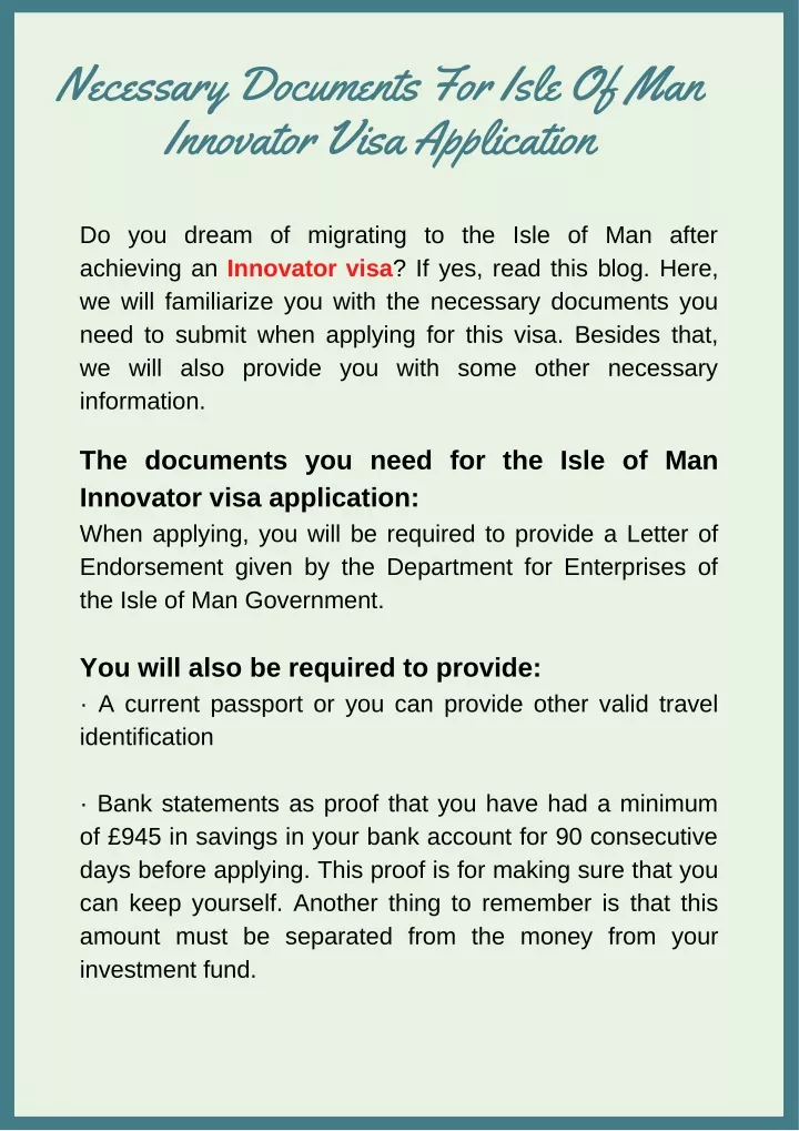 necessary documents for isle of man innovator