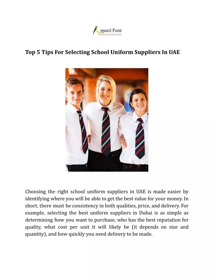 top 5 tips for selecting school uniform suppliers