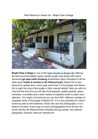 Best Resorts in Sasan Gir - Bright View Cottage