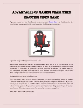 Advantages of Gaming Chair When Enjoying Video Game