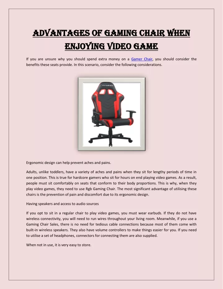 advantages of gaming chair when advantages