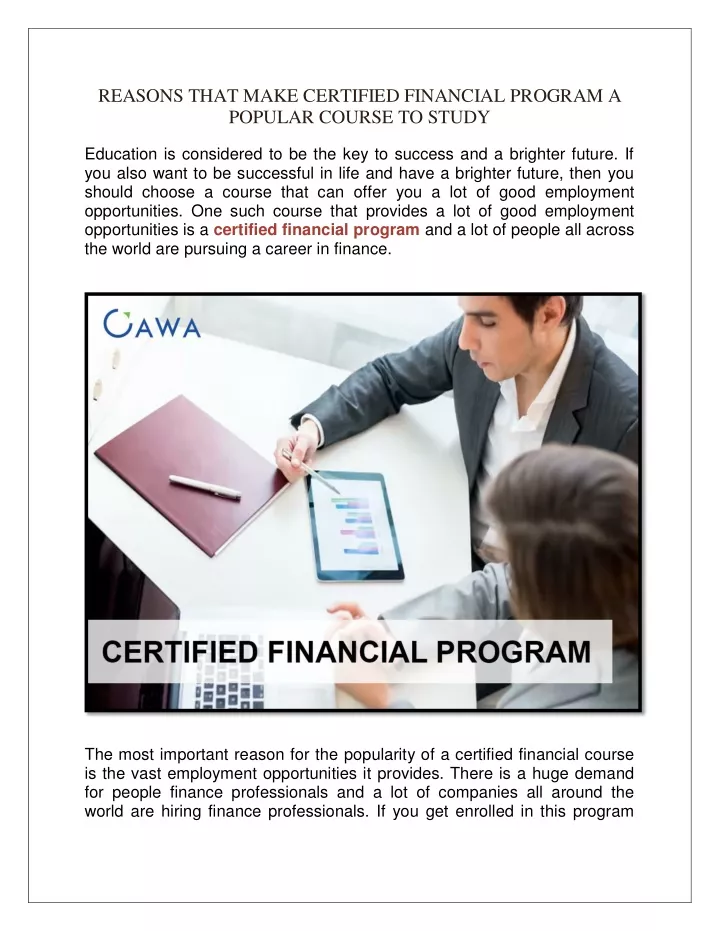 reasons that make certified financial program