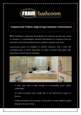 Commercial Toilets Improving Customer Convenience